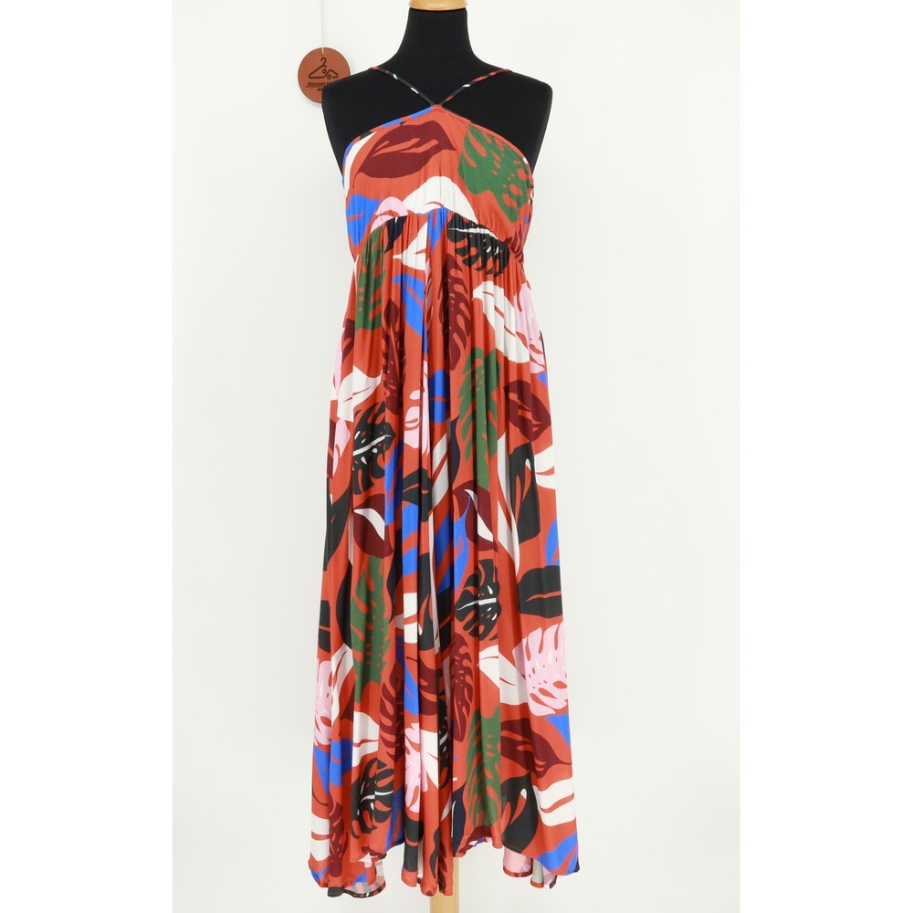 Rachel Pally Reversible Crepe Eli Maxi Dress Small Tropical Palm‎ Leaf Halter
